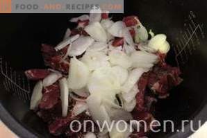 Carne con cipolle in un multicooker