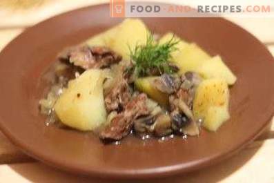 Foie de poulet avec pommes de terre et champignons dans une cocotte