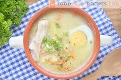 Zuppa con miglio e uova nel brodo di pollo
