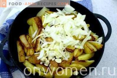 Patate fritte con cipolle, aglio e uova